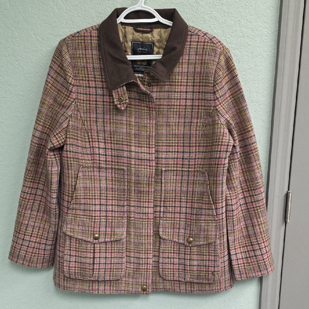 Joules Women's Pink Tweed Field Coat Size US 12